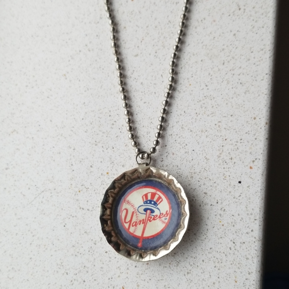 Yankees bottle cap necklace